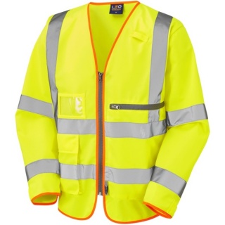 Leo Workwear S24-Y Heddon ISO 20471 Class 3 Superior Sleeved Vest with Tablet Pocket Yellow